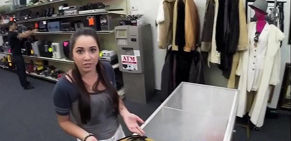  Broke college babe fucked in pawnshop